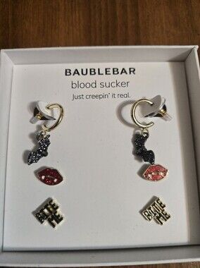 BaubleBar 'blood sucker' Halloween Bat & Lip Earring Set - Gold, Black, Red